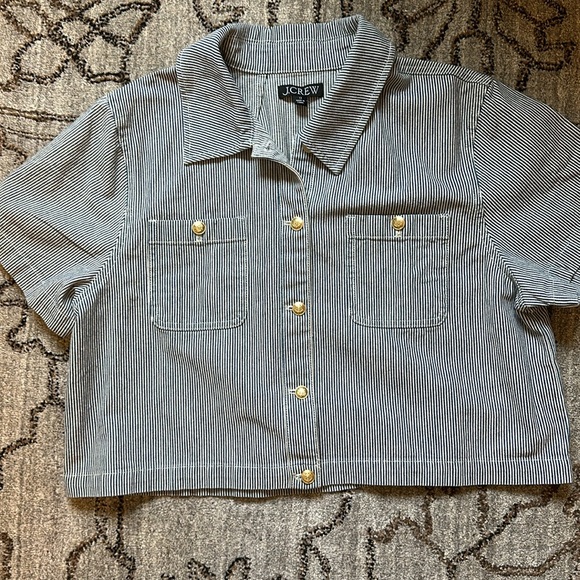 J Crew Denim Button-Up Top in Stripe - Picture 2 of 5